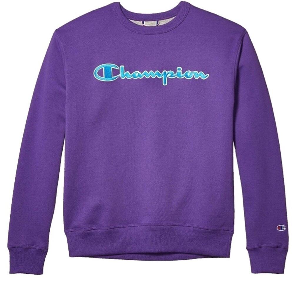 NEW Champion Pullover Sweater Sweatshirt Embroidered Logo Purple Aqua Violet XL